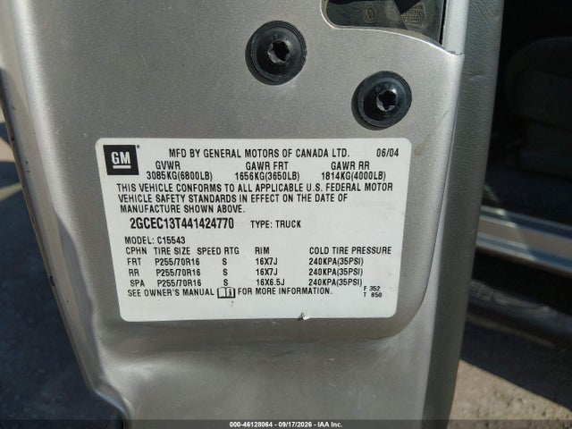 2004 Chevrolet Silverado 1500 Ls მანქანა იყიდება აუქციონზე, vin: 2GCEC13T441424770, აუქციონის ნომერი: 46128064