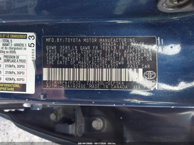 Продажа на аукционе авто 2006 Toyota Corolla S, vin: 2T1BR32E06C636327, номер лота: 46128065