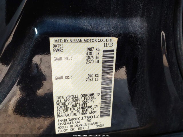 Продажа на аукционе авто 2014 Nissan Altima 3.5 Sl, vin: 1N4BL3APXEC179012, номер лота: 46128068