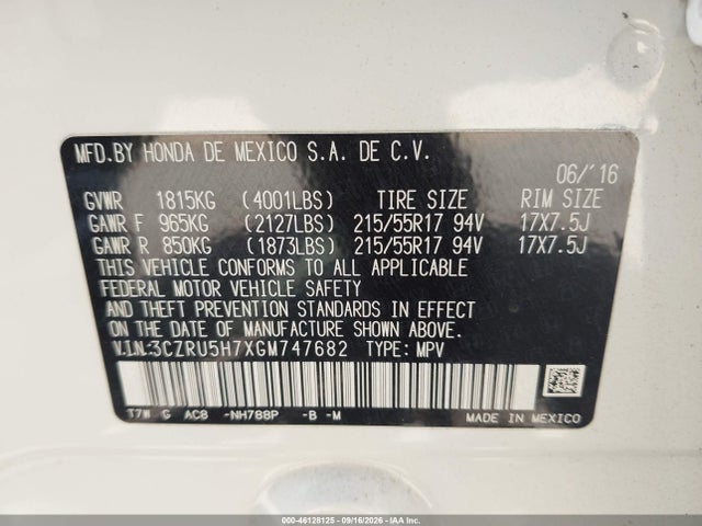 3CZRU5H7XGM747682 Honda Hr-v Ex-l