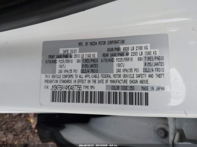 46128127 :رقم المزاد ، JM3KFBAY4M0487756 vin ، 2021 Mazda Cx-5 Grand Touring Reserve مزاد بيع