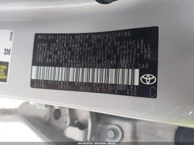 Toyota COROLLA LE 2025 5YFB4MDE3SP293721 Image 9
