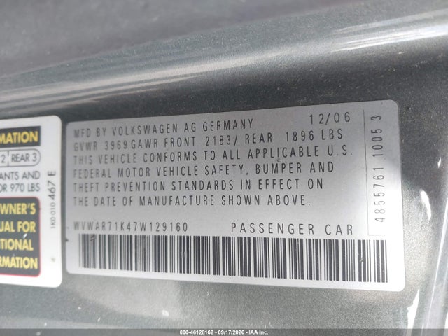 Продажа на аукционе авто 2007 Volkswagen Rabbit 2-door, vin: WVWAR71K47W129160, номер лота: 46128162