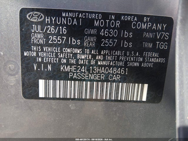 Aukcja sprzedaży 2017 Hyundai Sonata Hybrid Se, vin: KMHE24L13HA048461, numer aukcji: 46128174