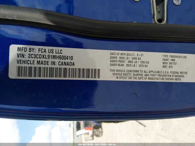 Продаж на аукціоні авто 2021 Dodge Charger Srt Hellcat Widebody Rwd, vin: 2C3CDXL91MH600410, номер лоту: 46128190