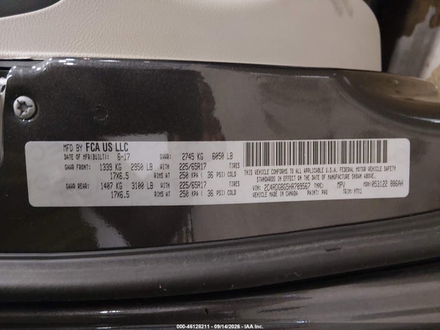 2017 Dodge Grand Caravan Se მანქანა იყიდება აუქციონზე, vin: 2C4RDGBG5HR789567, აუქციონის ნომერი: 46128211