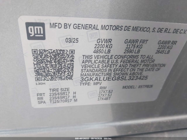 Aukcja sprzedaży 2025 Gmc Terrain Awd Elevation, vin: 3GKALUEG8SL323425, numer aukcji: 46128222