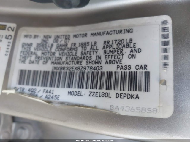 Aukcja sprzedaży 2008 Toyota Corolla Ce, vin: 1NXBR32EX8Z978403, numer aukcji: 46128233