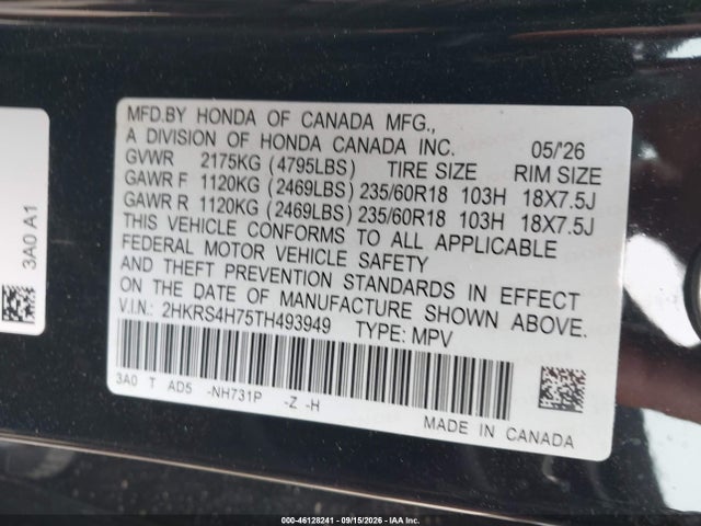 Honda Cr-v Ex-l Awd 2026 2HKRS4H75TH493949 Image 9