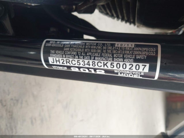 2012 Honda Vt750 C2f მანქანა იყიდება აუქციონზე, vin: JH2RC5348CK500207, აუქციონის ნომერი: 46128251