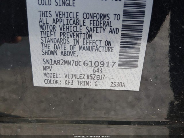 Продажа на аукционе авто 2013 Nissan Pathfinder Sv, vin: 5N1AR2MM7DC610917, номер лота: 46128270