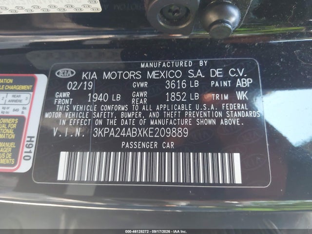 Aukcja sprzedaży 2019 Kia Rio S, vin: 3KPA24ABXKE209889, numer aukcji: 46128272