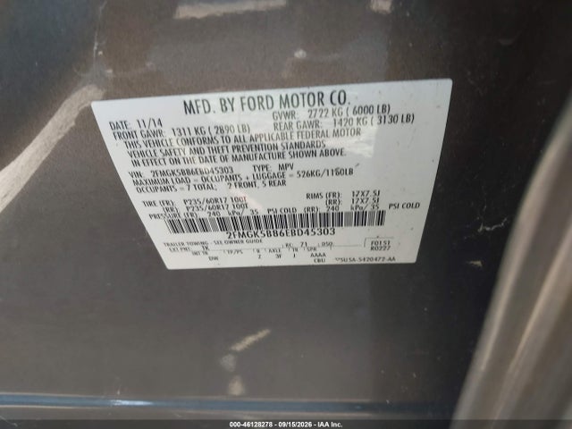 Продаж на аукціоні авто 2014 Ford Flex Se, vin: 2FMGK5B86EBD45303, номер лоту: 46128278
