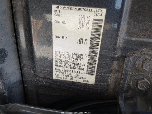46128282 :رقم المزاد ، 1N4AL21E09C133215 vin ، 2009 Nissan Altima 2.5 S مزاد بيع