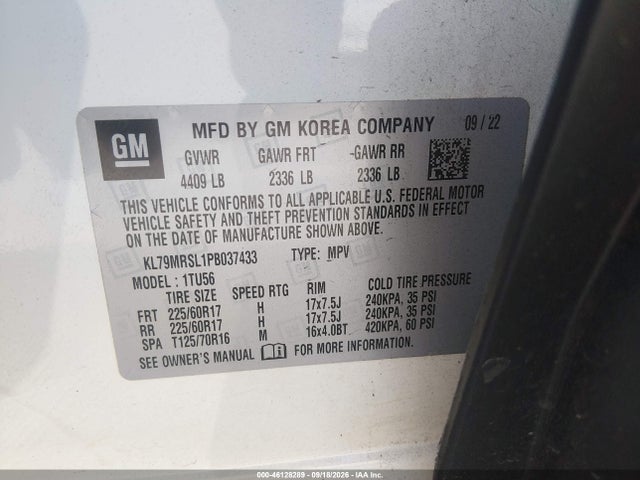 46128289 :رقم المزاد ، KL79MRSL1PB037433 vin ، 2023 Chevrolet Trailblazer Awd Lt مزاد بيع