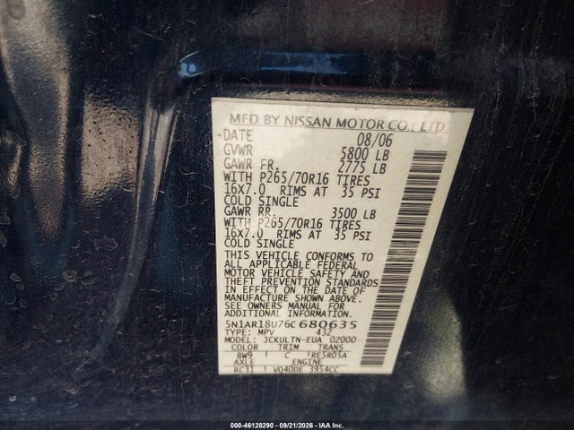 Aukcja sprzedaży 2006 Nissan Pathfinder Se, vin: 5N1AR18U76C680635, numer aukcji: 46128290
