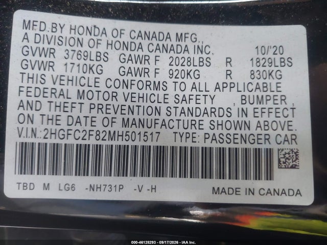 Honda Civic Sport 2021 2HGFC2F82MH501517 Image 9