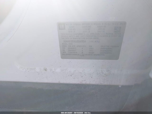 46128297 :رقم المزاد ، 3GNAXSEV0JS590654 vin ، 2018 Chevrolet Equinox Lt مزاد بيع