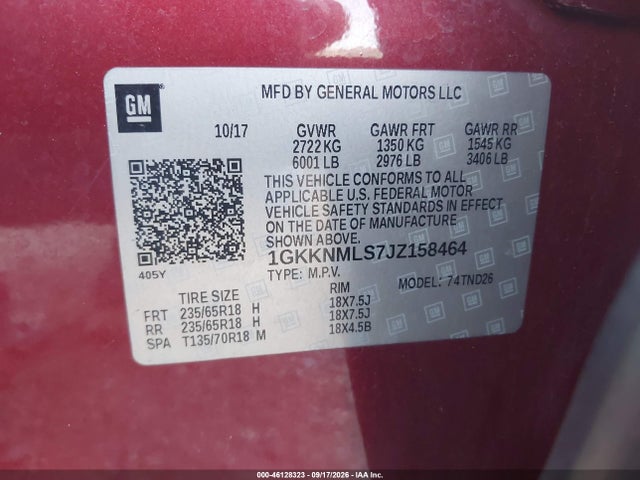 Aukcja sprzedaży 2018 Gmc Acadia Slt-1, vin: 1GKKNMLS7JZ158464, numer aukcji: 46128323