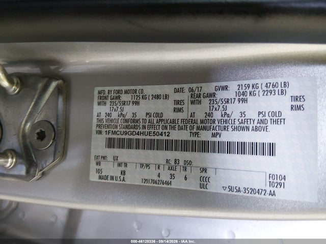 Ford ESCAPE SE 2017 1FMCU9GD4HUE50412 Image 9