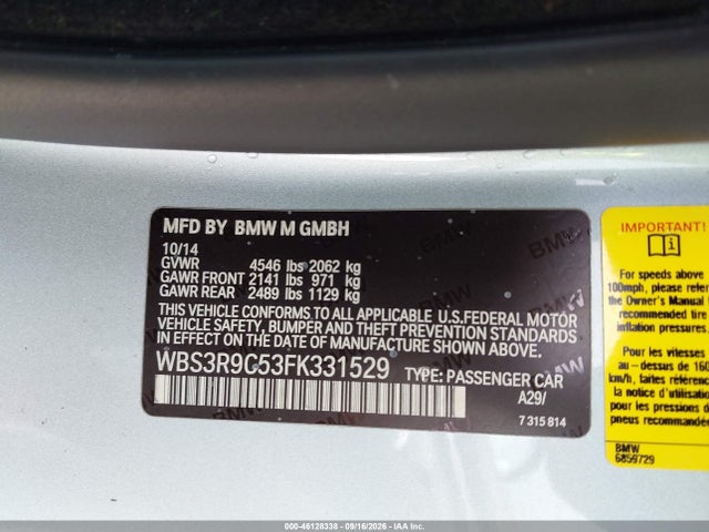 Aukcja sprzedaży 2015 Bmw M4, vin: WBS3R9C53FK331529, numer aukcji: 46128338