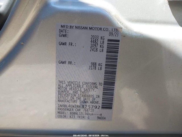 46128340 :رقم المزاد ، 1N4BL4EW2RN325792 vin ، 2024 Nissan Altima Sl Intelligent Awd مزاد بيع