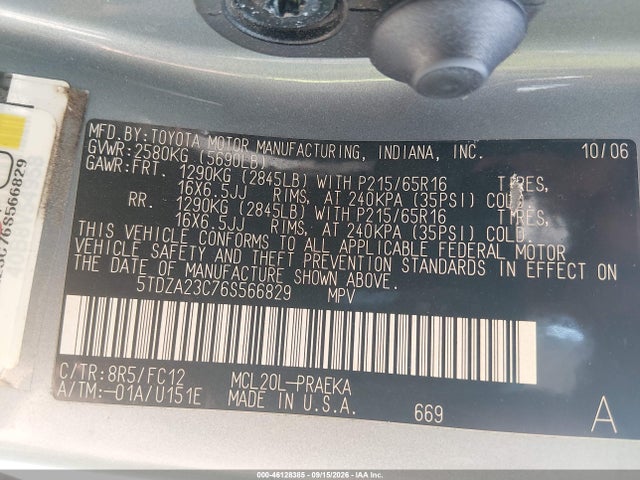 Aukcja sprzedaży 2006 Toyota Sienna Le, vin: 5TDZA23C76S566829, numer aukcji: 46128385
