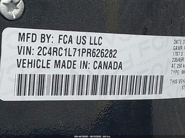 46128393 :رقم المزاد ، 2C4RC1L71PR626282 vin ، 2023 Chrysler Pacifica Hybrid Touring L مزاد بيع