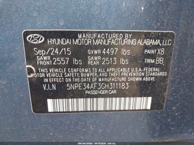 Aukcja sprzedaży 2016 Hyundai Sonata Sport, vin: 5NPE34AF3GH311183, numer aukcji: 46128394