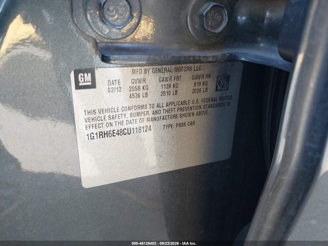 Aukcja sprzedaży 2012 Chevrolet Volt, vin: IGIRH6E48CU118124, numer aukcji: 46128402