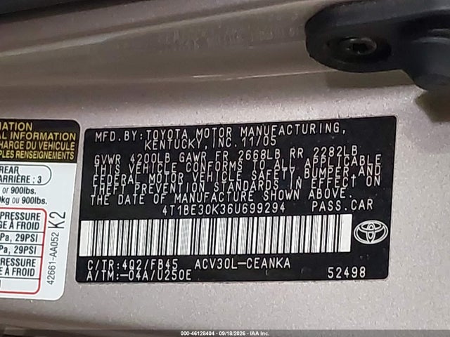 Продаж на аукціоні авто 2006 Toyota Camry Le, vin: 4T1BE30K36U699294, номер лоту: 46128404