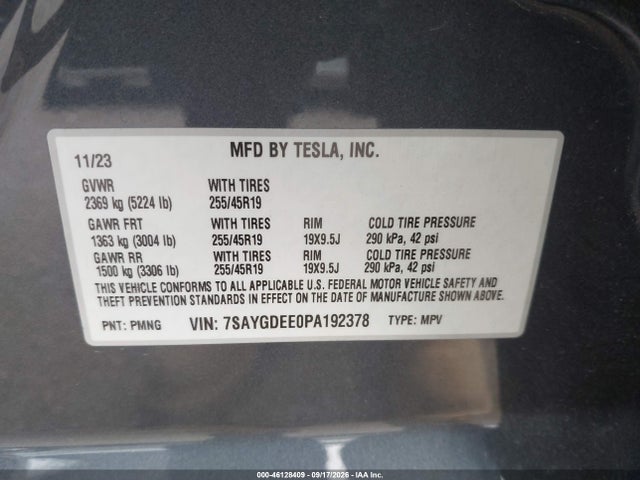 7SAYGDEE0PA192378 Tesla Model Y Awd/long Range Dual Motor All-wheel Drive