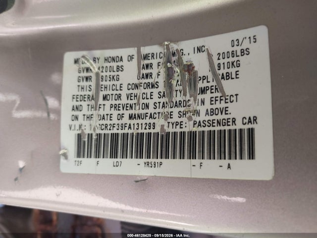 Honda ACCORD LX 2015 1HGCR2F39FA131299 Image 9