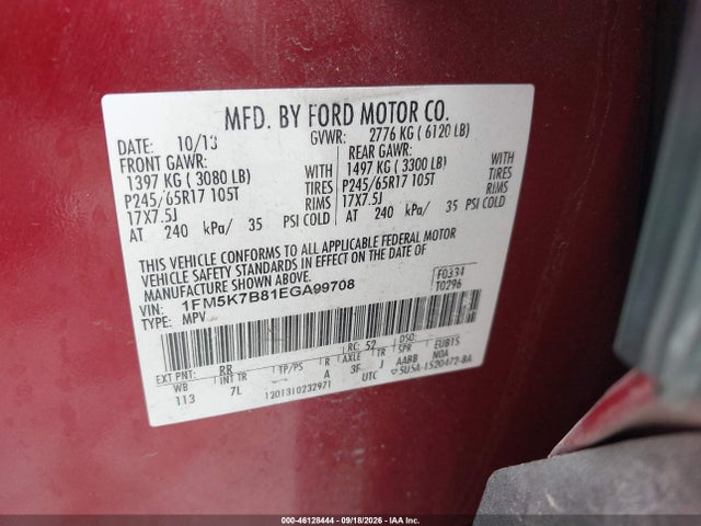 Ford Explorer 2014 1FM5K7B81EGA99708 Image 9