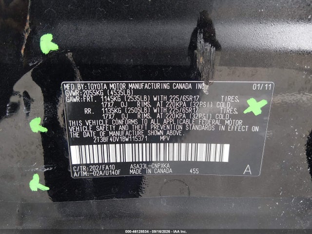 46128534 :رقم المزاد ، 2T3BF4DV1BW115371 vin ، 2011 Toyota Rav4 مزاد بيع