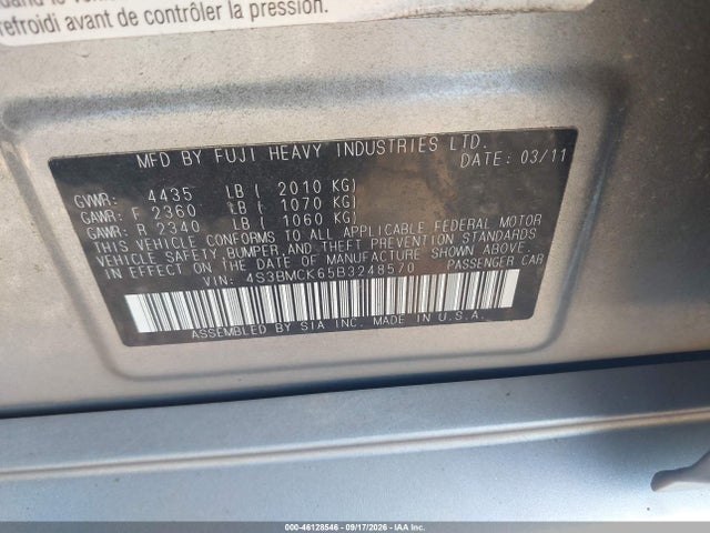 46128546 :رقم المزاد ، 4S3BMCK65B3248570 vin ، 2011 Subaru Legacy 2.5i Limited مزاد بيع