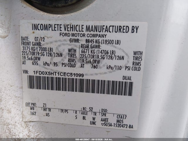 Aukcja sprzedaży 2012 Ford F-550 Chassis Xl, vin: 1FD0X5HT1CEC51099, numer aukcji: 46128547