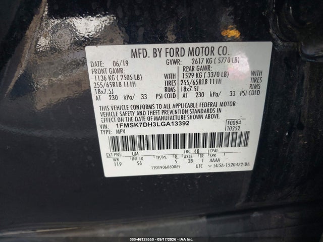 2020 Ford Explorer Xlt მანქანა იყიდება აუქციონზე, vin: 1FMSK7DH3LGA13392, აუქციონის ნომერი: 46128550