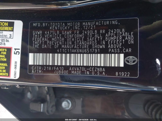 Toyota CAMRY LE 2022 4T1C11AK6NU651791 Image 9