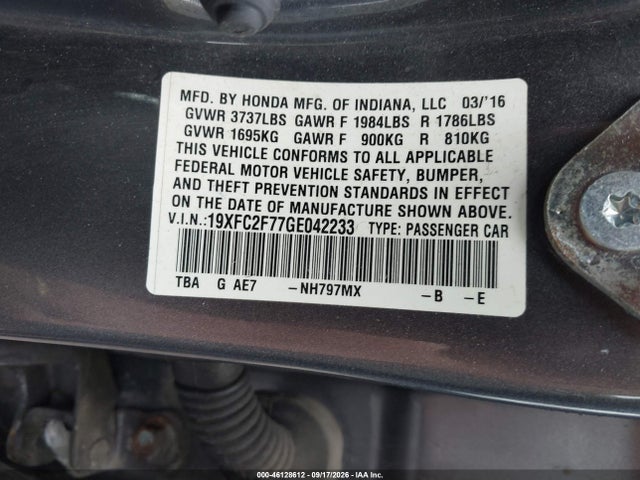 Продаж на аукціоні авто 2016 Honda Civic Ex, vin: 19XFC2F77GE042233, номер лоту: 46128612