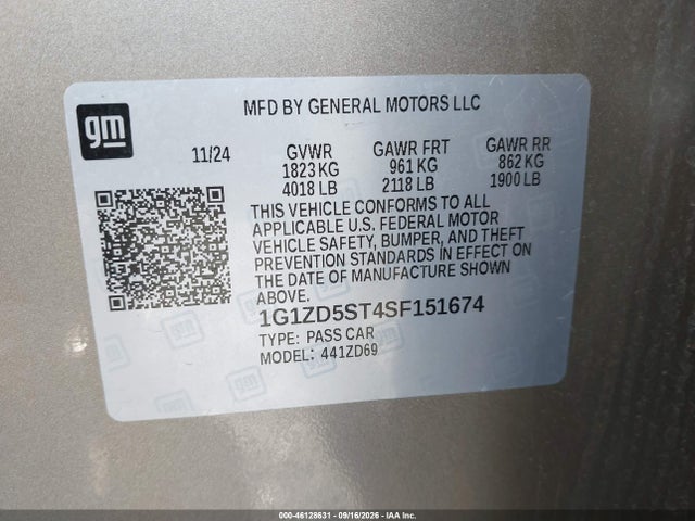 1G1ZD5ST4SF151674 Chevrolet Malibu Fwd 1lt