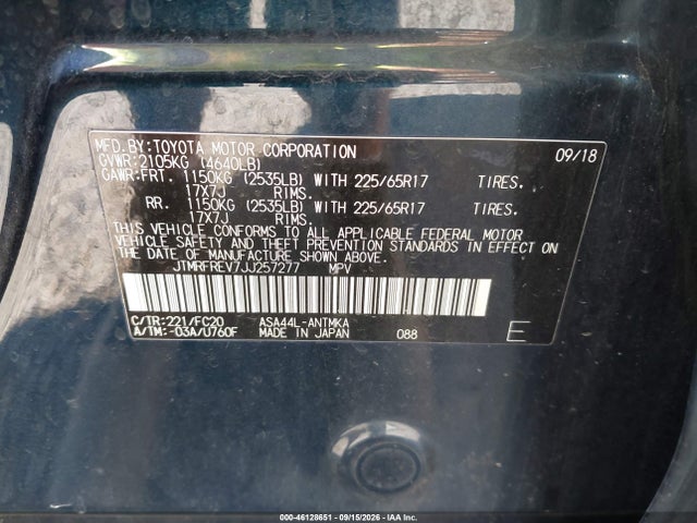 Aukcja sprzedaży 2018 Toyota Rav4 Xle, vin: JTMRFREV7JJ257277, numer aukcji: 46128651