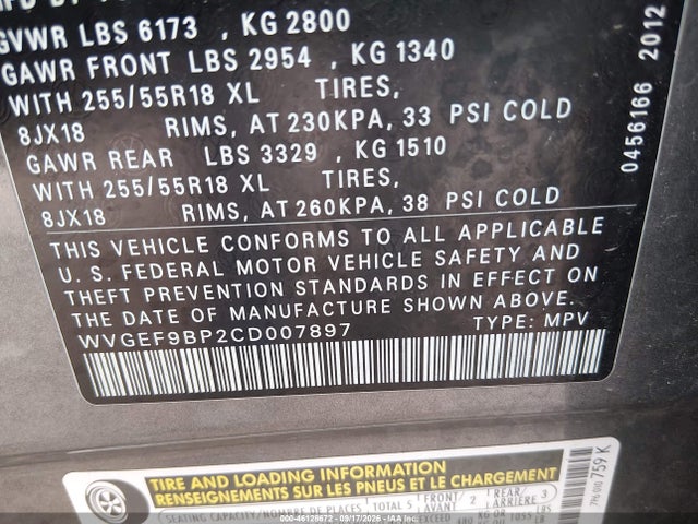 Продаж на аукціоні авто 2012 Volkswagen Touareg Vr6 Sport, vin: WVGEF9BP2CD007897, номер лоту: 46128672