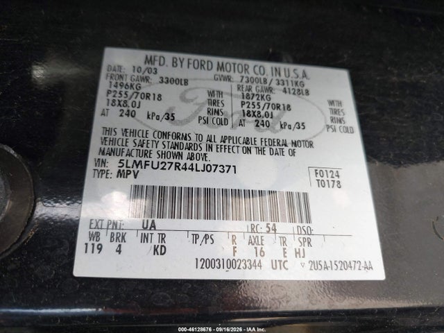 Aukcja sprzedaży 2004 Lincoln Navigator, vin: 5LMFU27R44LJ07371, numer aukcji: 46128676
