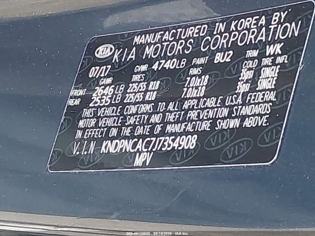 Продажа на аукционе авто 2018 Kia Sportage Ex, vin: KNDPNCAC7J7354908, номер лота: 46128686