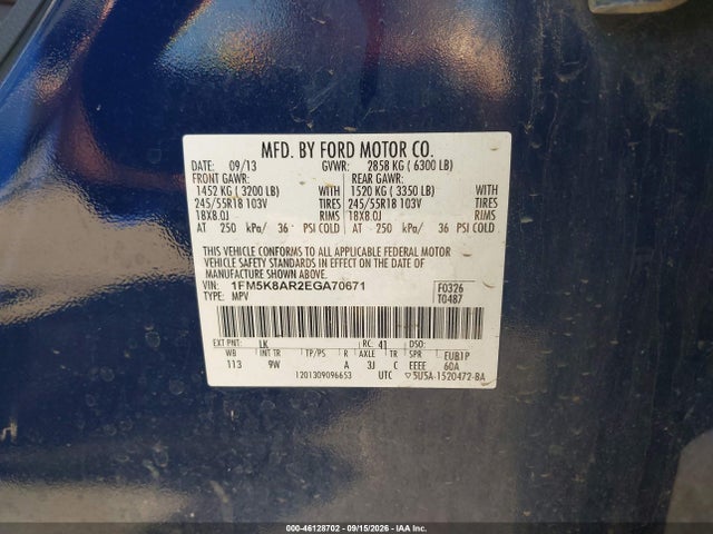 2014 Ford Utility Police Interceptor მანქანა იყიდება აუქციონზე, vin: 1FM5K8AR2EGA70671, აუქციონის ნომერი: 46128702