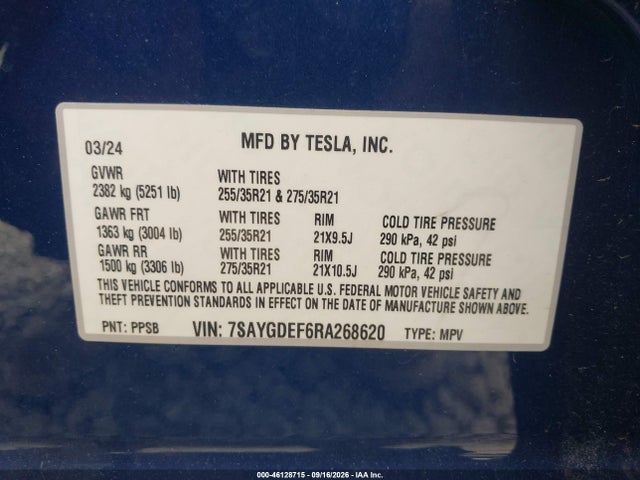7SAYGDEF6RA268620 Tesla Model Y Performance Dual Motor All-wheel Drive