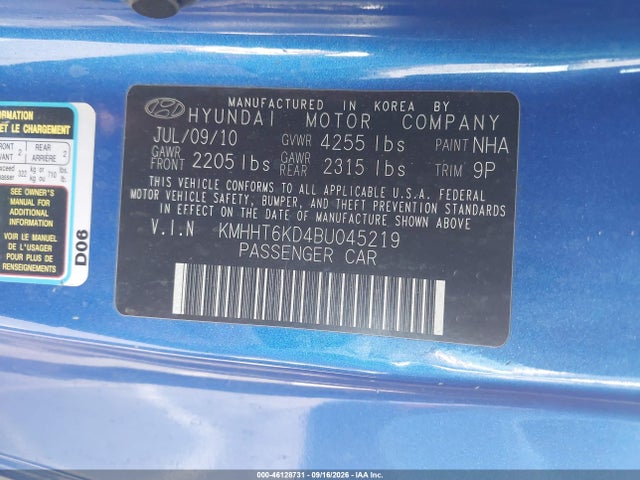 Продаж на аукціоні авто 2011 Hyundai Genesis 2.0t, vin: KMHHT6KD4BU045219, номер лоту: 46128731