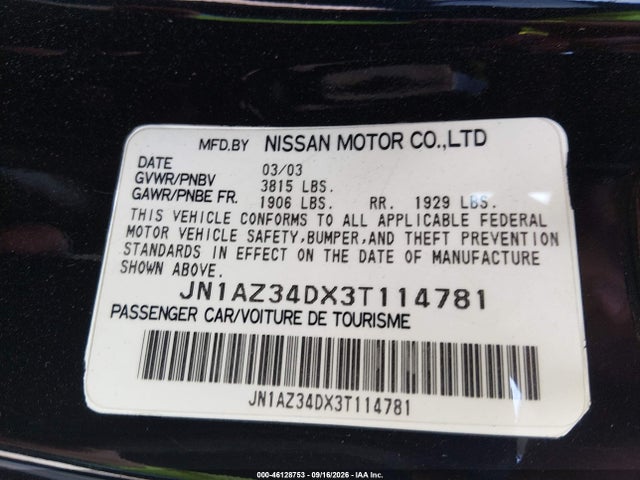 Aukcja sprzedaży 2003 Nissan 350z Touring, vin: JN1AZ34DX3T114781, numer aukcji: 46128753