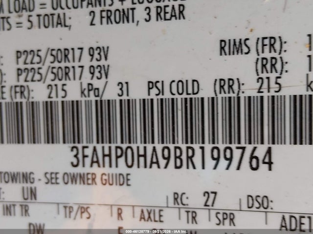 Продаж на аукціоні авто 2011 Ford Fusion Se, vin: 3FAHP0HA9BR199764, номер лоту: 46128779